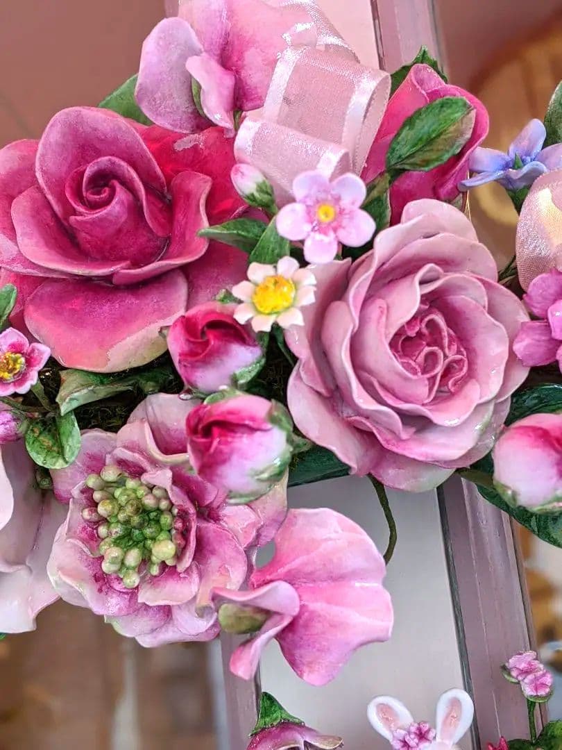 クレイフラワー♡フラワーリース♡花の妖精さん♡ハンドメイド