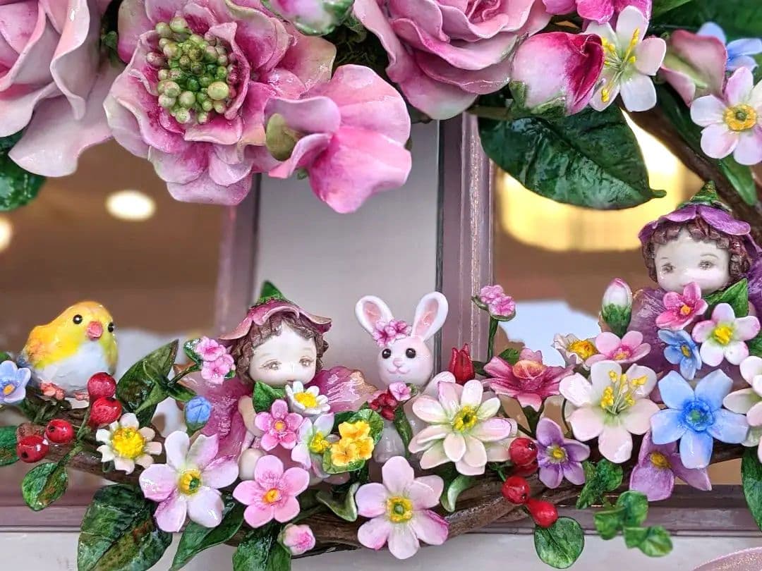 クレイフラワー♡フラワーリース♡花の妖精さん♡ハンドメイド