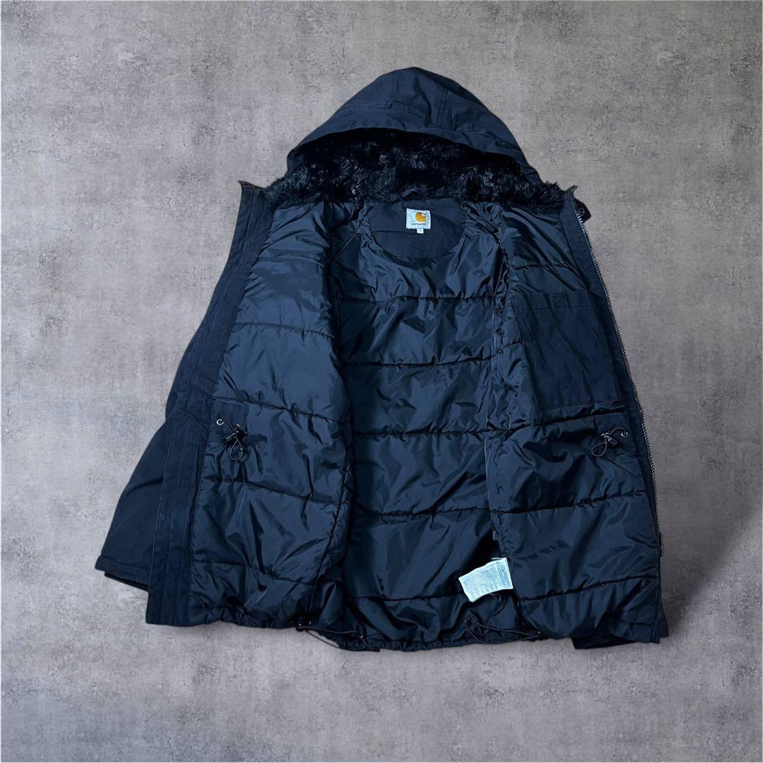 Carhartt Trapper Parkaファー取外裏ボアJKブラックS革タグ