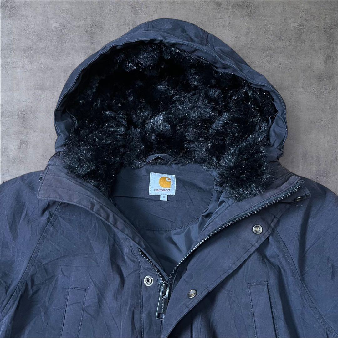 Carhartt Trapper Parkaファー取外裏ボアJKブラックS革タグ