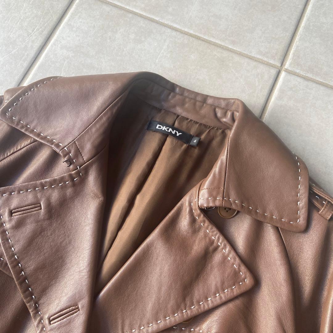 DKNY ラムレザー　トレンチコート　ブラウン