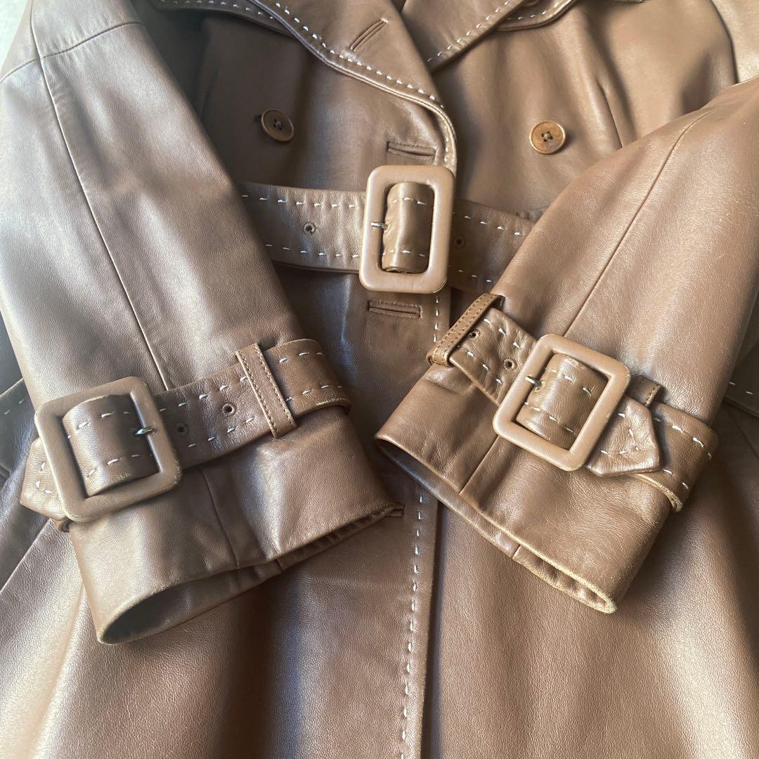 DKNY ラムレザー　トレンチコート　ブラウン