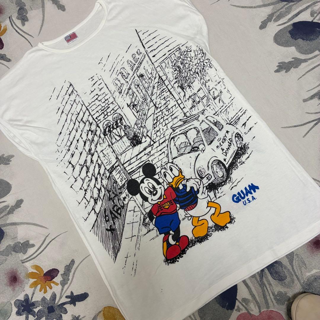 ビンテージ　ディズニー　グアム　USA ミッキー ドナルド　車　半袖　Tシャツ