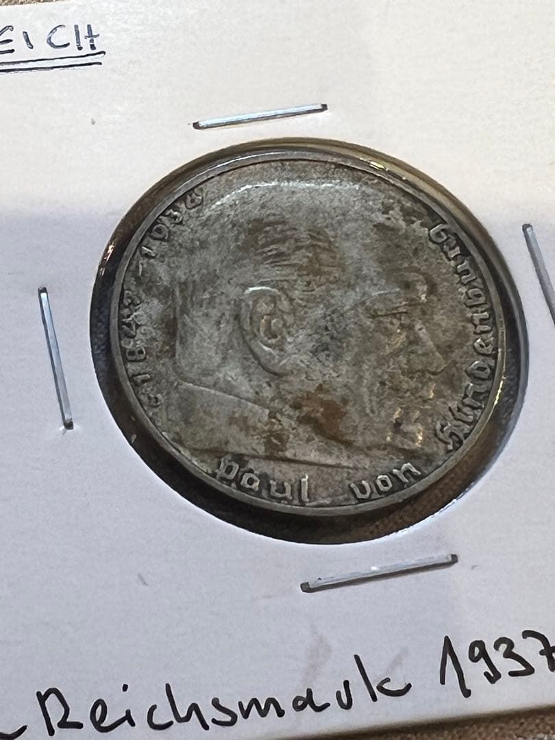 本物保証　第二次世界大戦ドイツ第三帝国銀貨　1937 年代物　貴重　銀貨