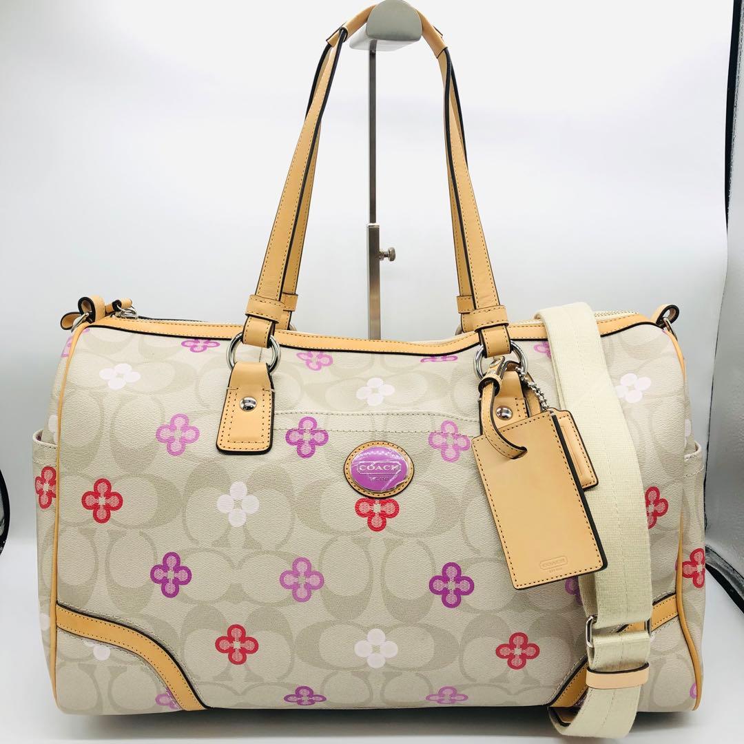 コーチ　2WAY ボストンバッグ　F77377 花柄　シグネチャー　美品