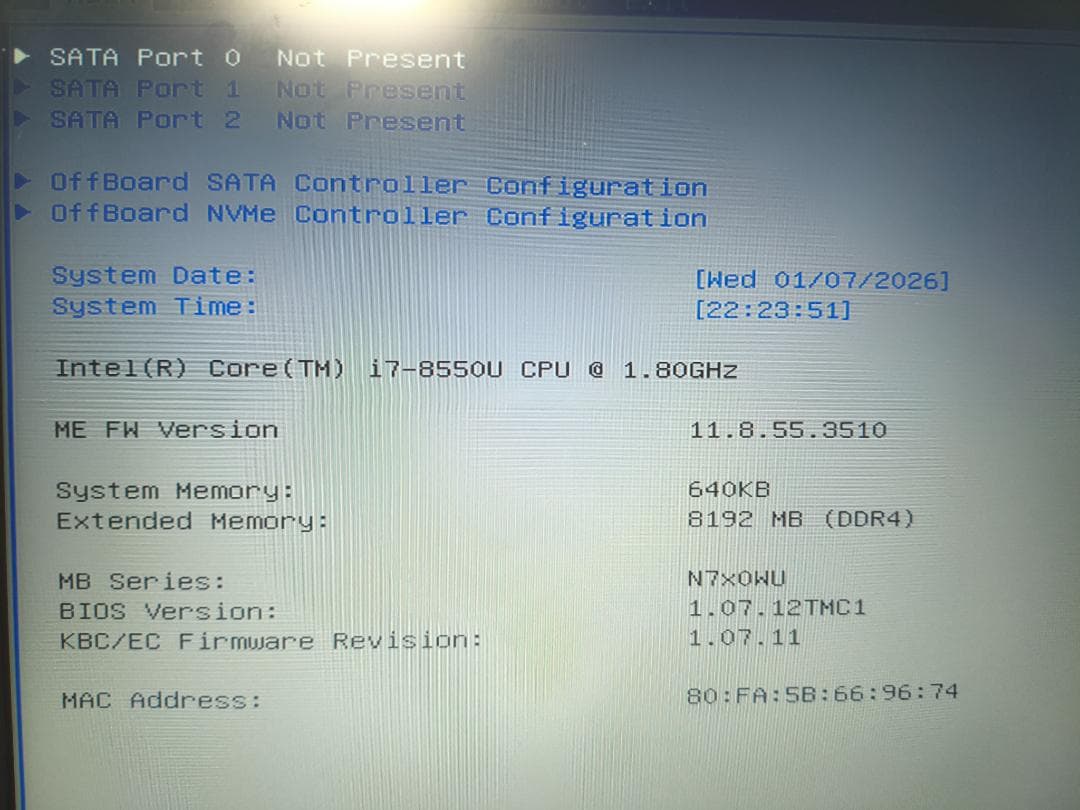 【ジャンク】ノートPC第8世代i7 8GB MousePro-NB500Z