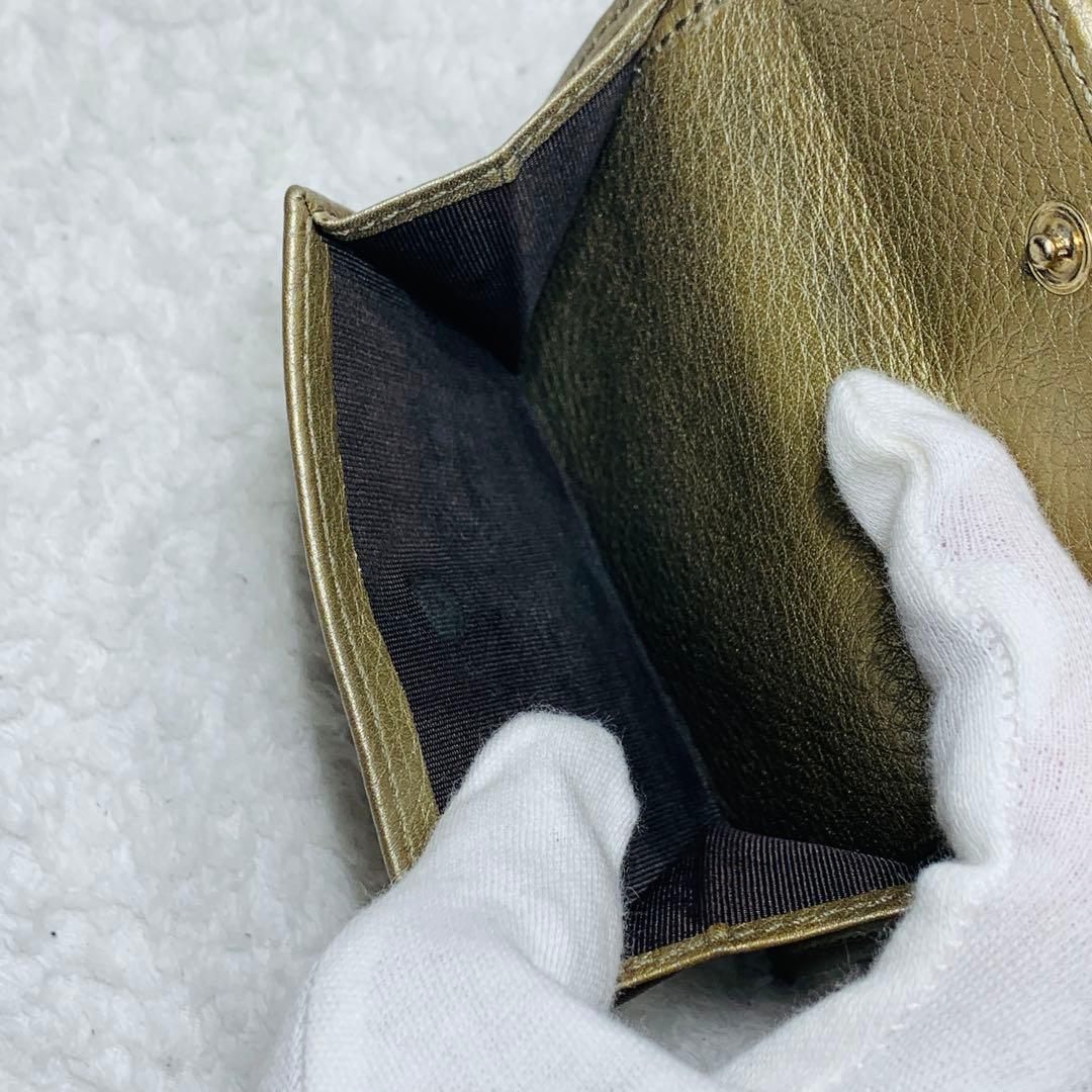 ⭐️美品グッチ 三つ折り財布　ゴールド メタリックレザー⭐️