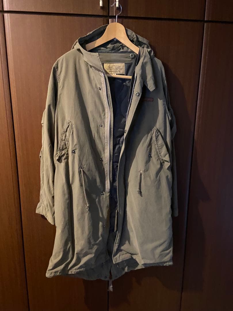 【新品】AVIREXオリーブ色モッズコート フロントジッパー付き