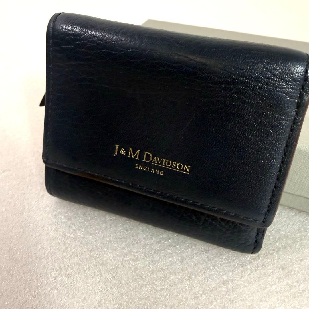 ジェイ&エムデヴィッドソン 三つ折り財布　ダークネイビー レザー　レディース財布