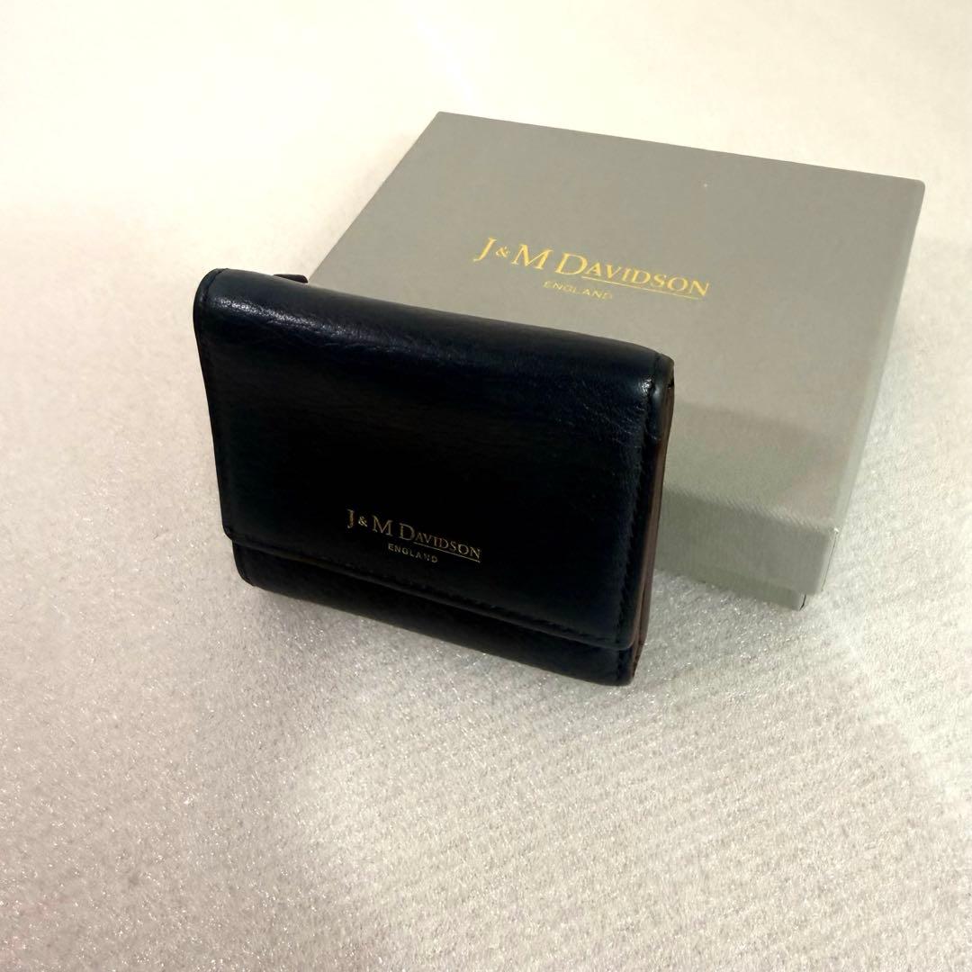 ジェイ&エムデヴィッドソン 三つ折り財布　ダークネイビー レザー　レディース財布