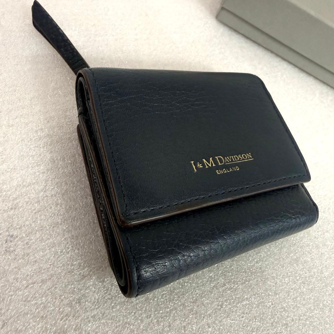 ジェイ&エムデヴィッドソン 三つ折り財布　ダークネイビー レザー　レディース財布