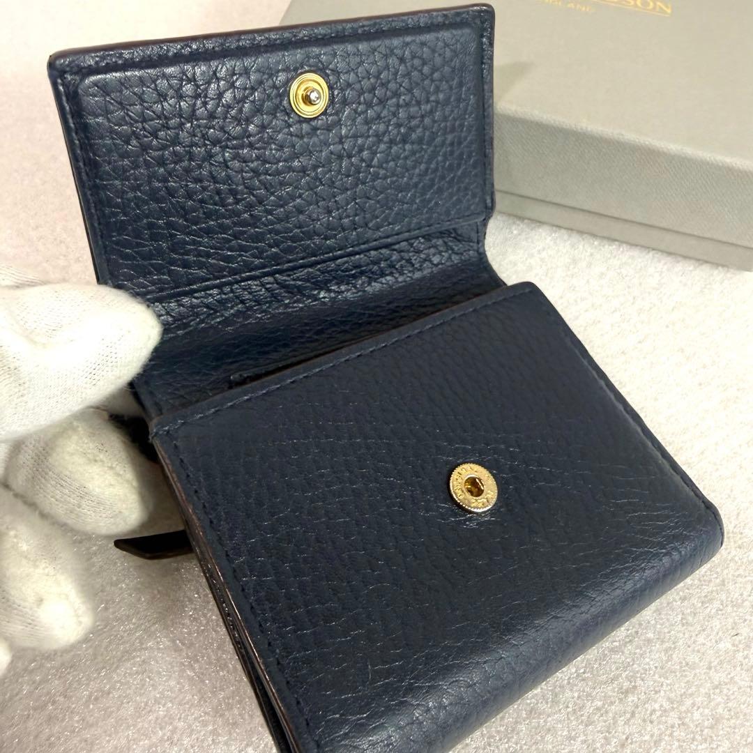 ジェイ&エムデヴィッドソン 三つ折り財布　ダークネイビー レザー　レディース財布