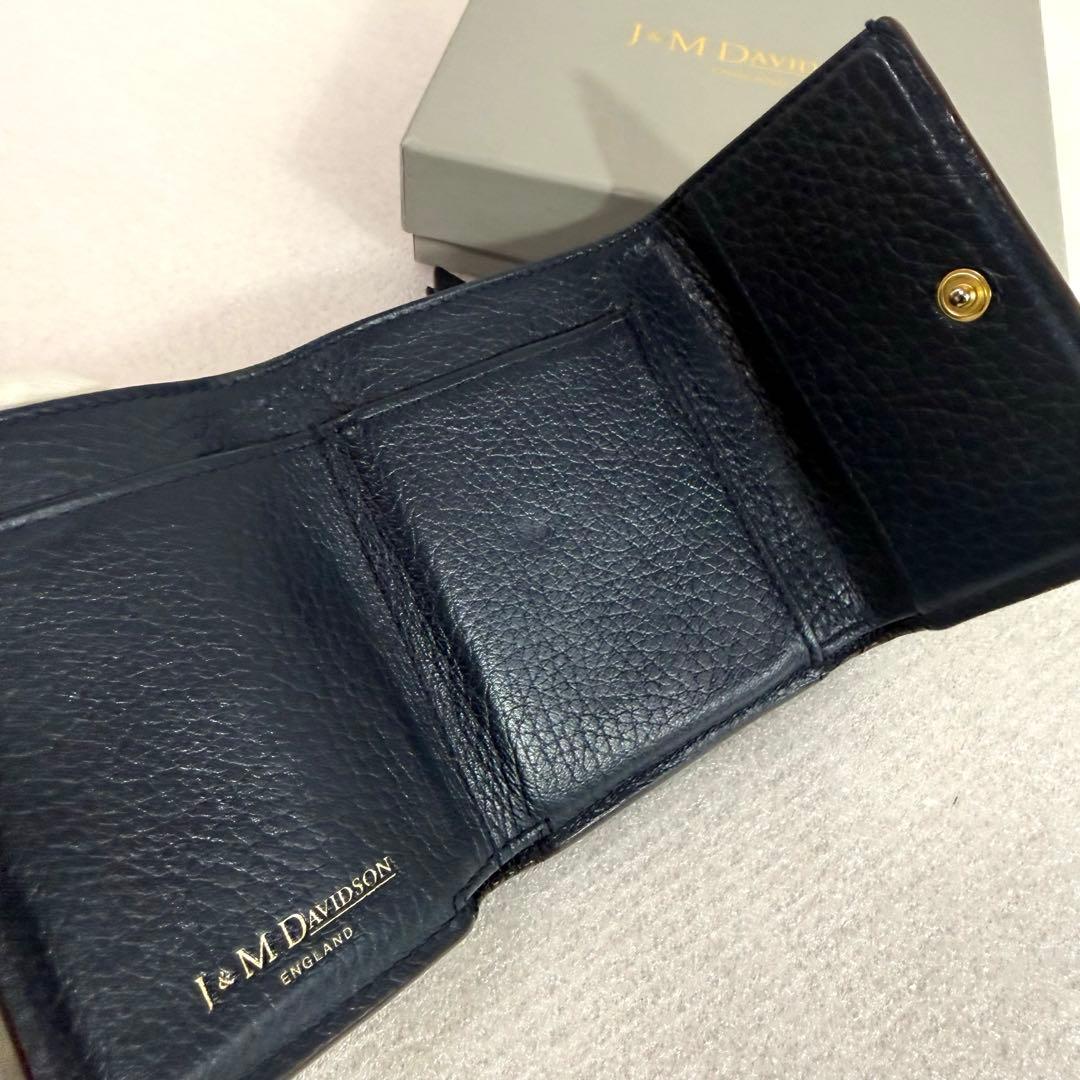 ジェイ&エムデヴィッドソン 三つ折り財布　ダークネイビー レザー　レディース財布