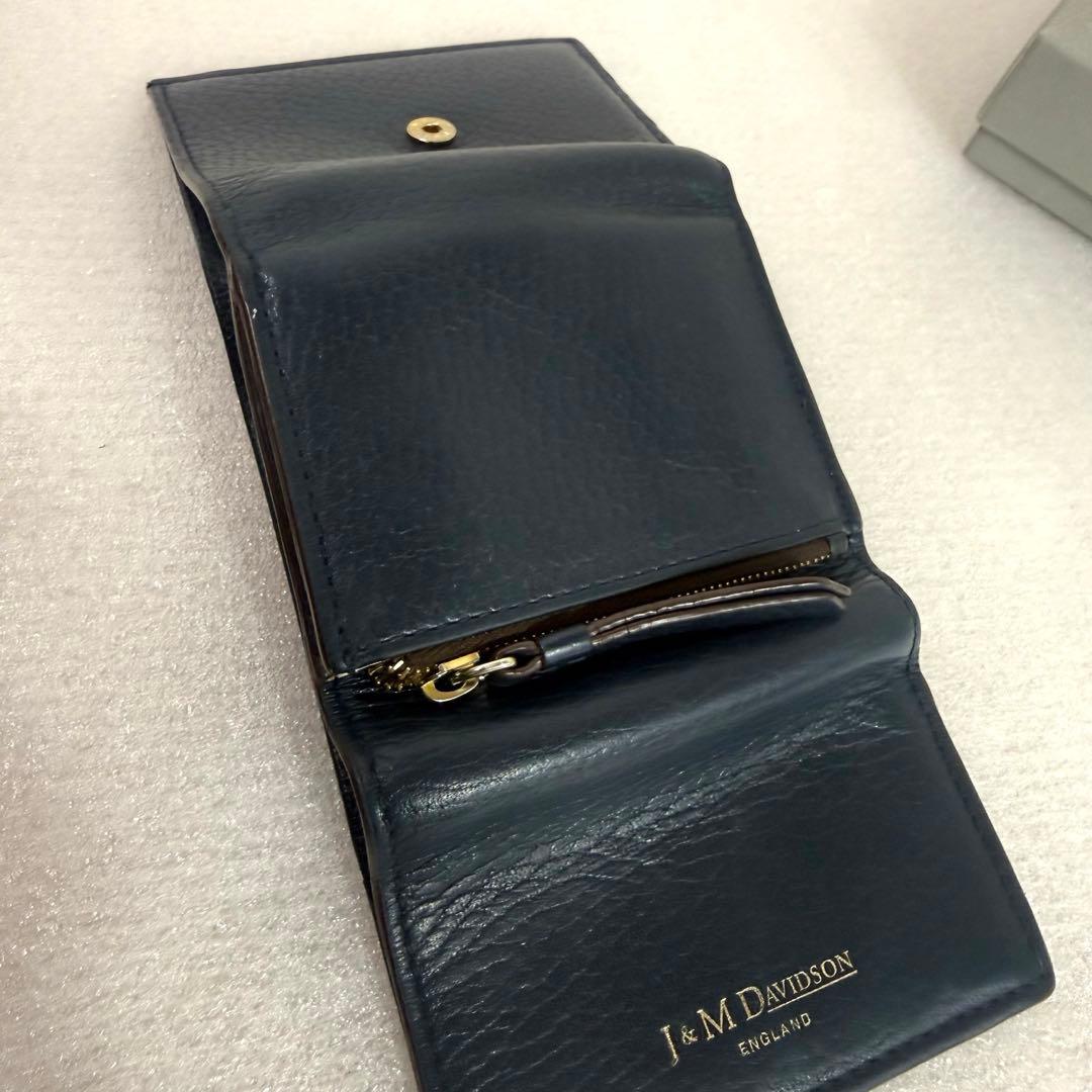 ジェイ&エムデヴィッドソン 三つ折り財布　ダークネイビー レザー　レディース財布