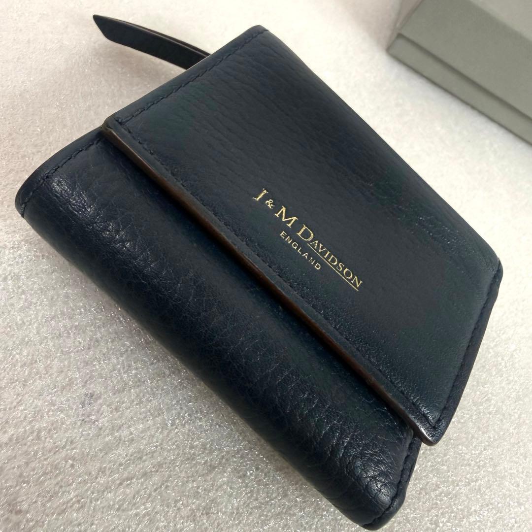 ジェイ&エムデヴィッドソン 三つ折り財布　ダークネイビー レザー　レディース財布