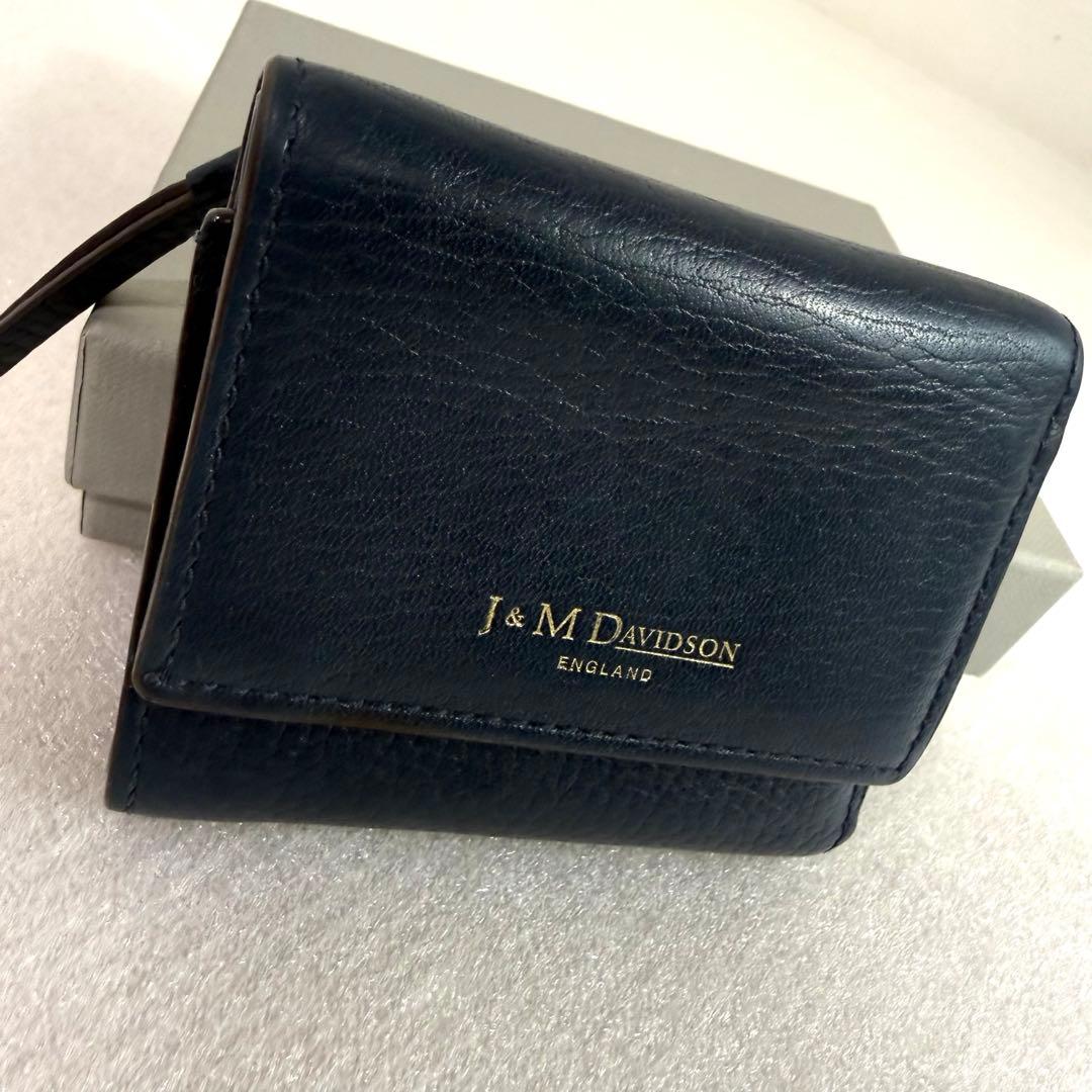 ジェイ&エムデヴィッドソン 三つ折り財布　ダークネイビー レザー　レディース財布