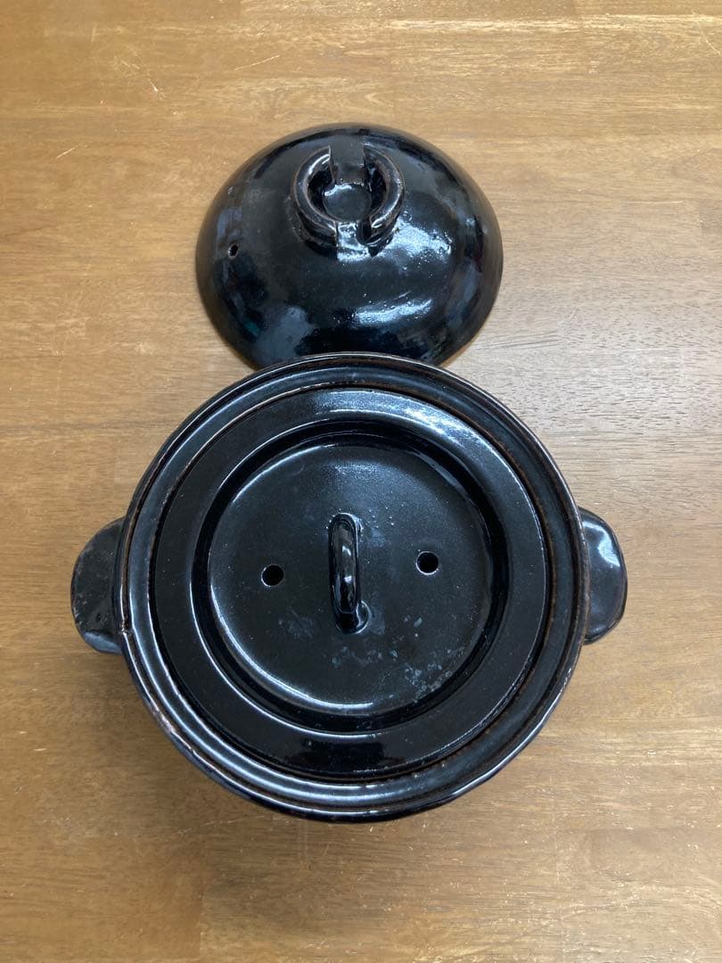 黒色 陶器 丸型鍋　伊賀焼　ご飯炊き名人　かまどさん