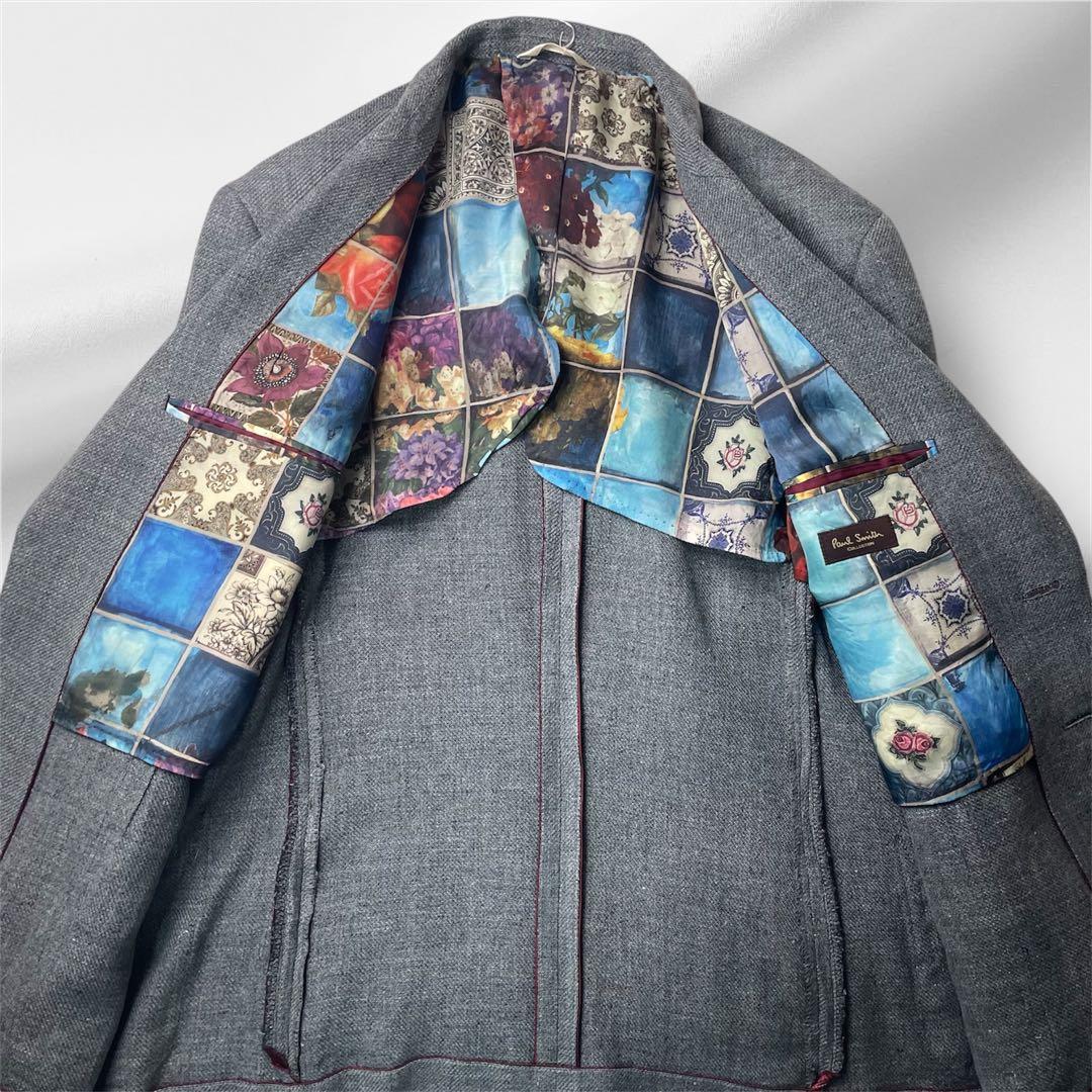 美品 Paul smith ポールスミス グレー テーラード リネン 麻 花