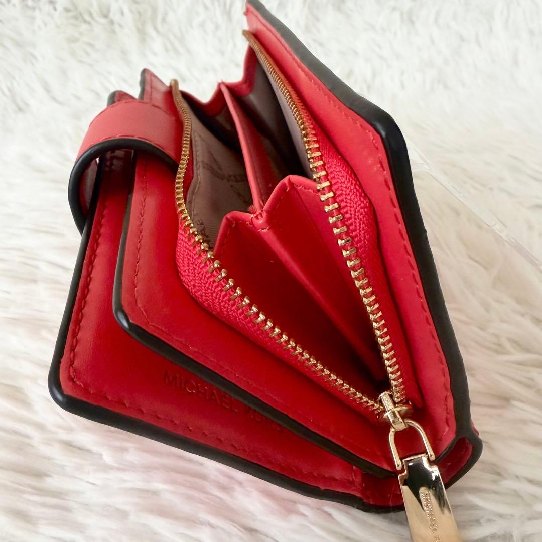 【極美品】マイケルコース　折り財布　MKゴールド金具　総柄　レッド　カード　小銭
