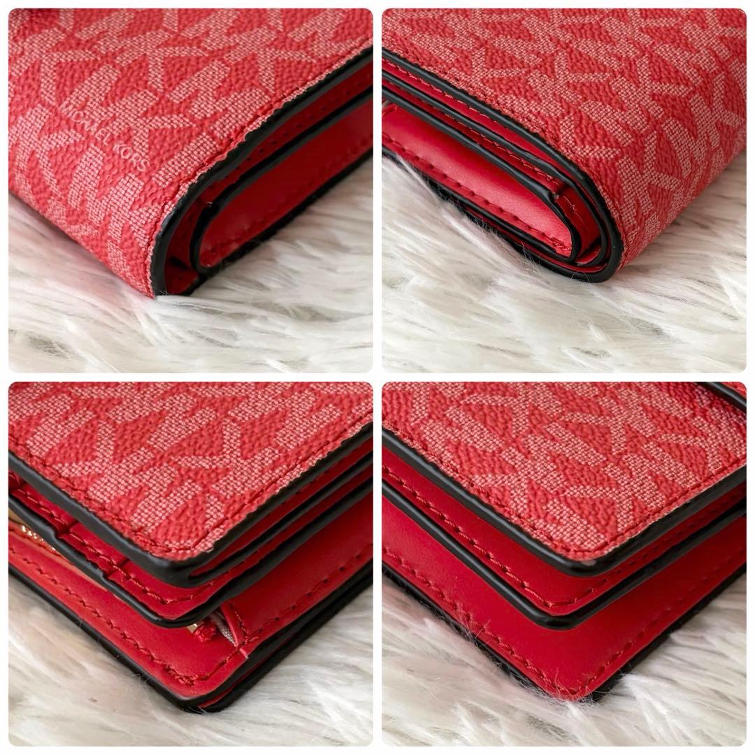 【極美品】マイケルコース　折り財布　MKゴールド金具　総柄　レッド　カード　小銭