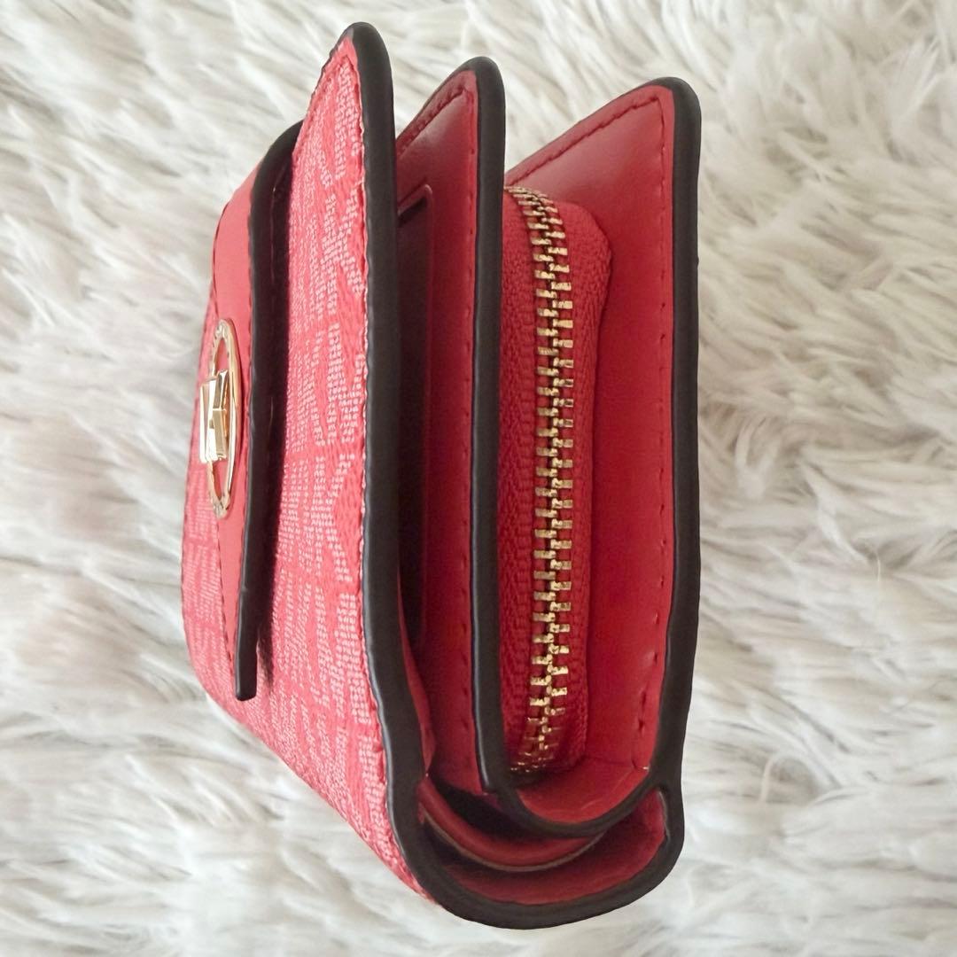 【極美品】マイケルコース　折り財布　MKゴールド金具　総柄　レッド　カード　小銭