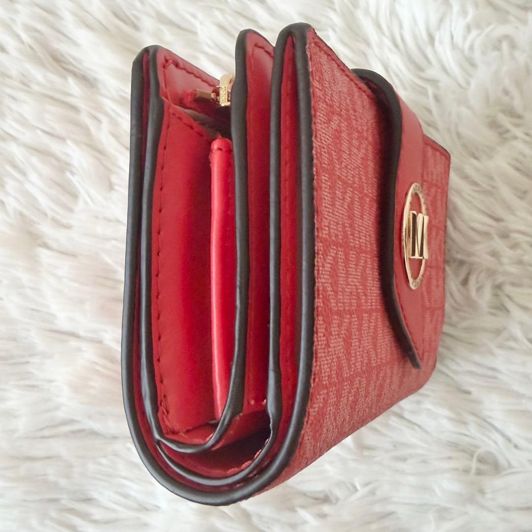 【極美品】マイケルコース　折り財布　MKゴールド金具　総柄　レッド　カード　小銭