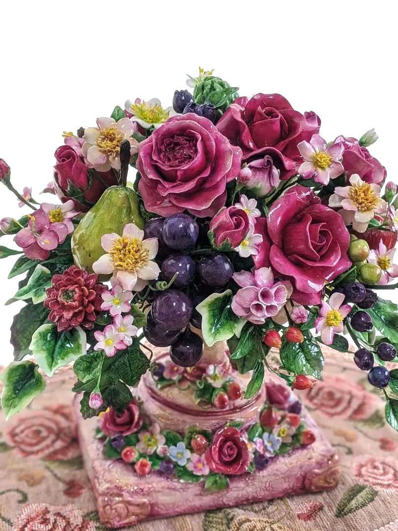 クレイフラワー❁ロココ調薔薇のフラワーアレンジメント❁ハンドメイド