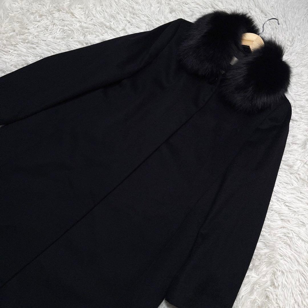 ⭐️カシミヤ100%⭐️ロングコート ファー L ブラック ブルーフォックス