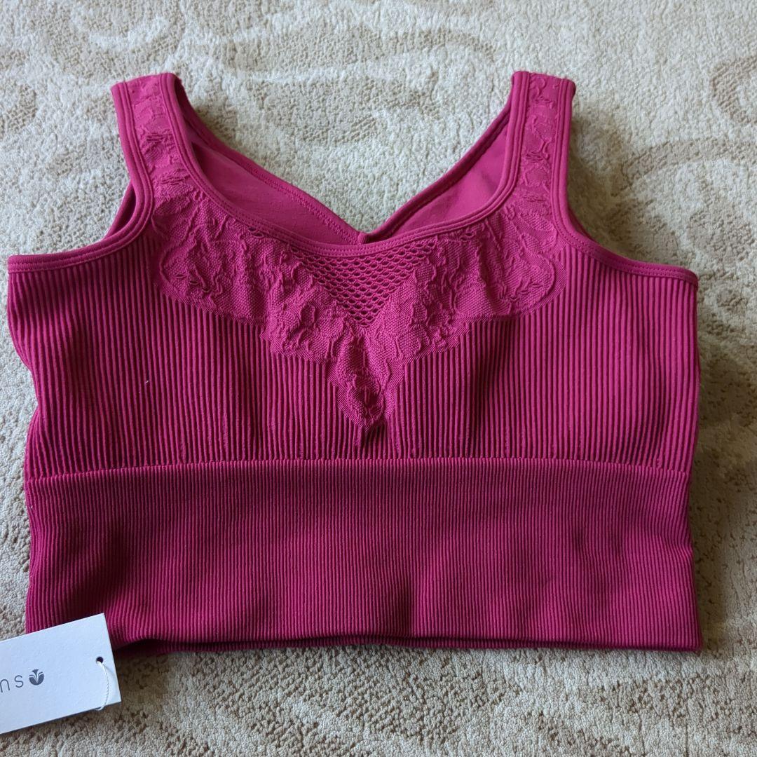 スカラ リブ編みピンクヨガウェア Mサイズ
