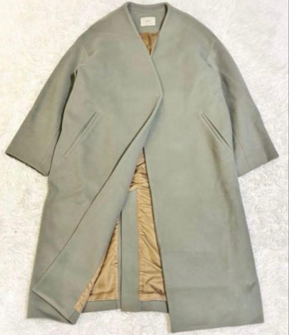 美品　イエナ MANTECO ロングコート ウール混 ロング丈 ノーカラー 緑