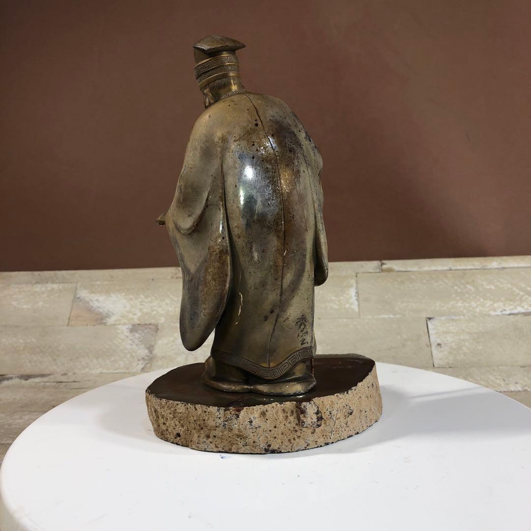 牧田秀雲作 七福神像 単品 純銀900 重量1.1kg 瑪瑙台座付き