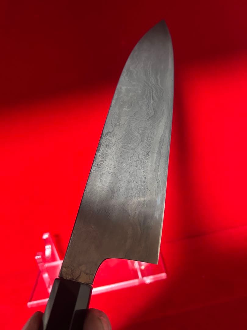 01576 包丁　和牛刀　スウェーデン鋼　折り返し鍛錬　墨流　箱付　未使用品