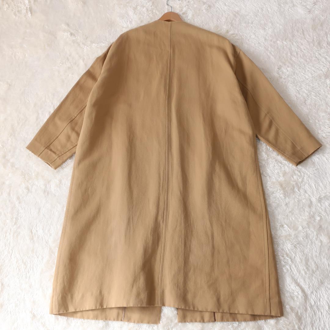 23区 コットンリネンカルゼ ノーカラーコート スプリングコート ベージュ 38
