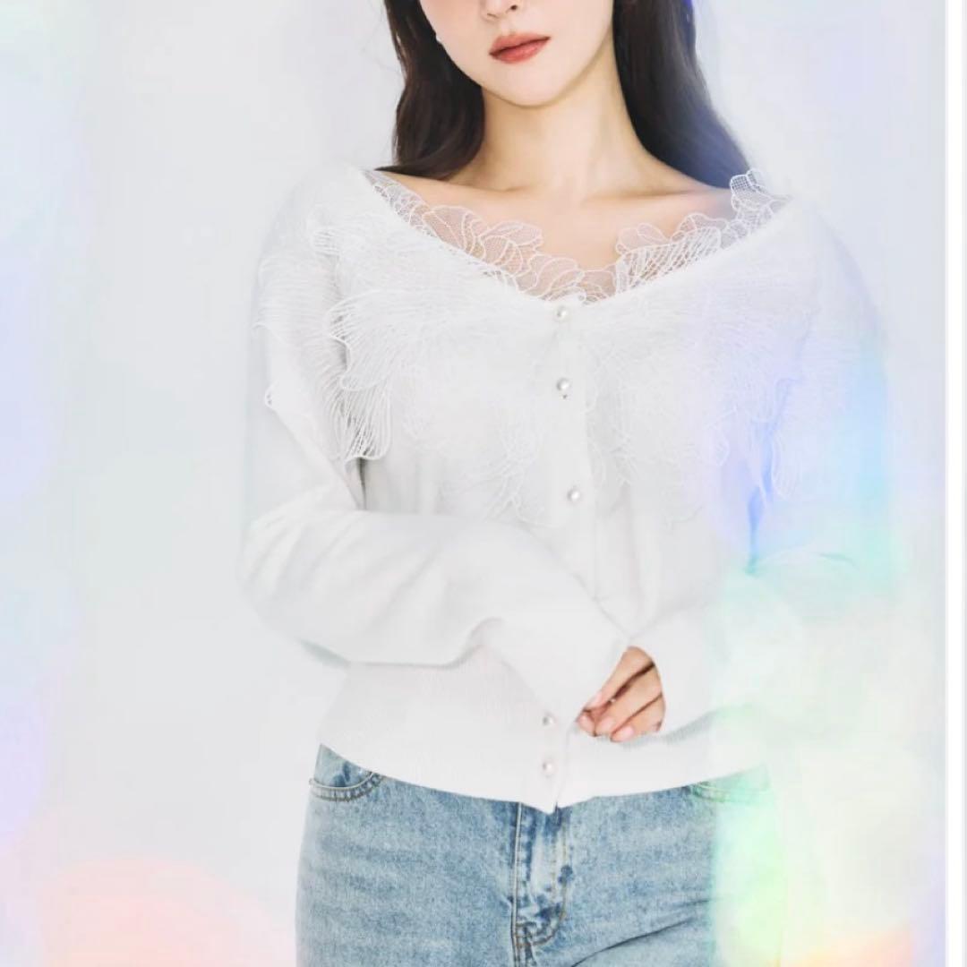 polaura レースフリルカーディガン off white