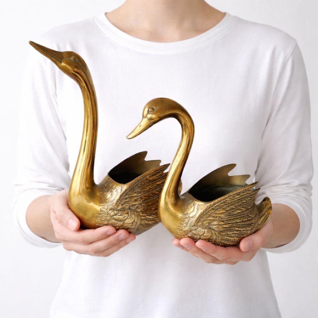 真鍮　特大 スワン 白鳥 フラワーベース ｜ミッドセンチュリー／ブラスオブジェ