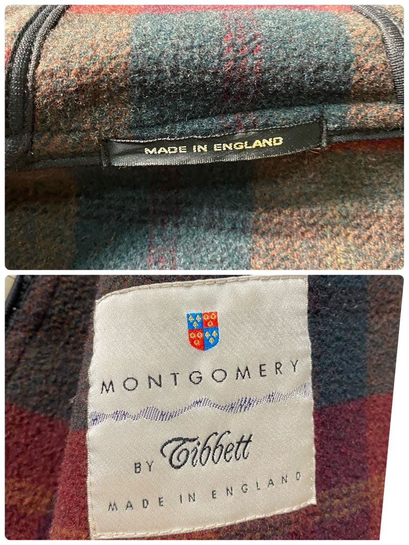 【美品】モンゴメリー　ダッフルコート　90s　カシミヤ混　チェック柄　英国製　L