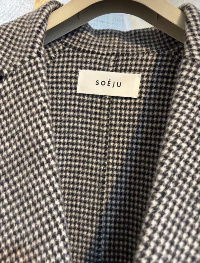 【美品】ソージュ soeju ウールリバーローブコート　M 千鳥柄