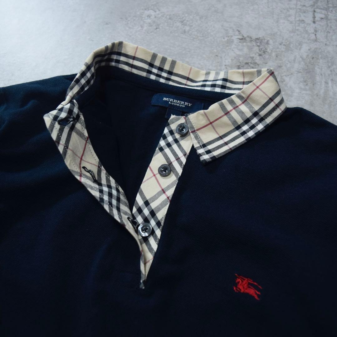 美品 BURBERRY LONDON ポロシャツ レディース ノバチェック 紺