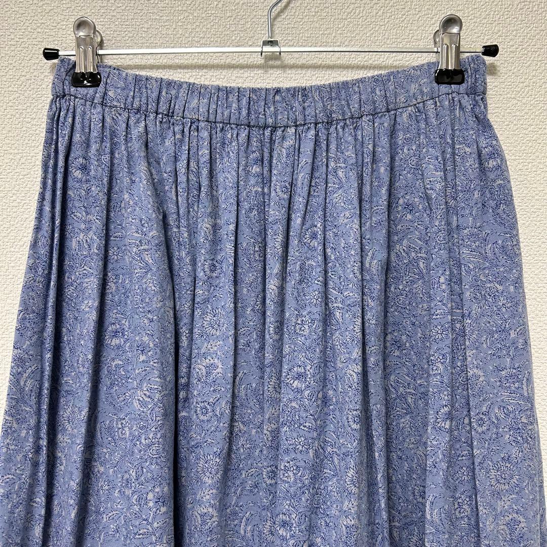 かぐれ コットンプリントギャザースカート ブルー フリーサイズ