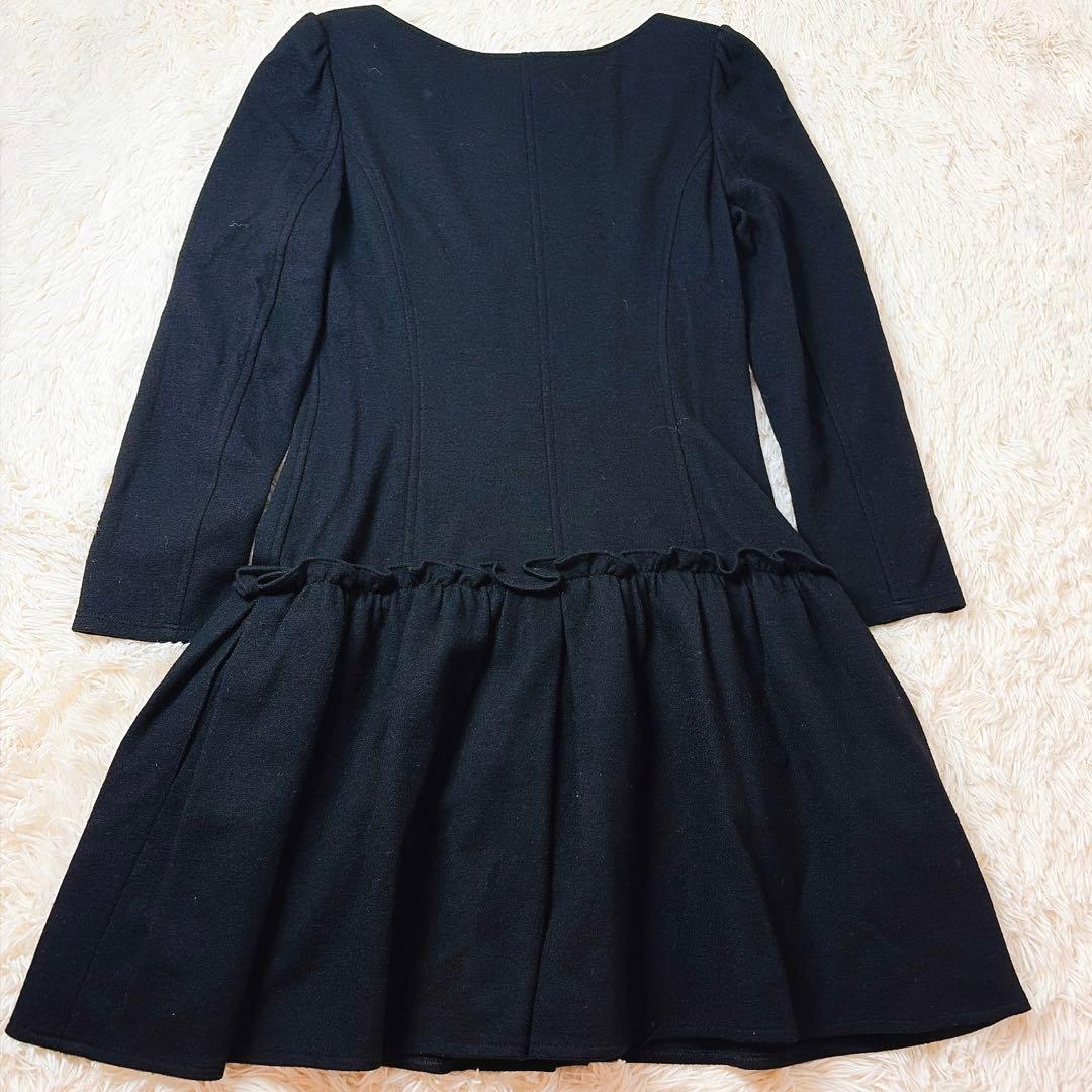 【美品】Rene ルネ パールジップフレアワンピース 38 アンゴラ混　ブラック