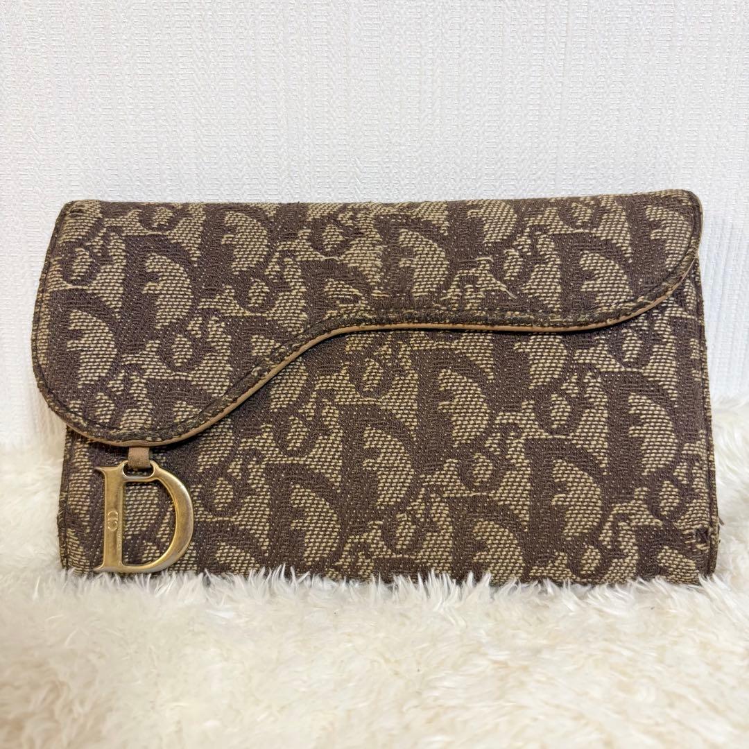 クリスチャンディオール　トロッター　三つ折り財布　サドル　長財布　ゴールド　金具