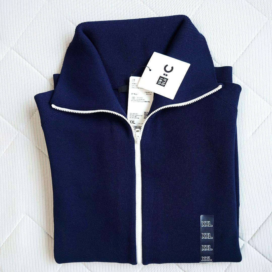 XXL【新品未使用】ミラノリブフルジップカーディガン　ユニクロC　ネイビー