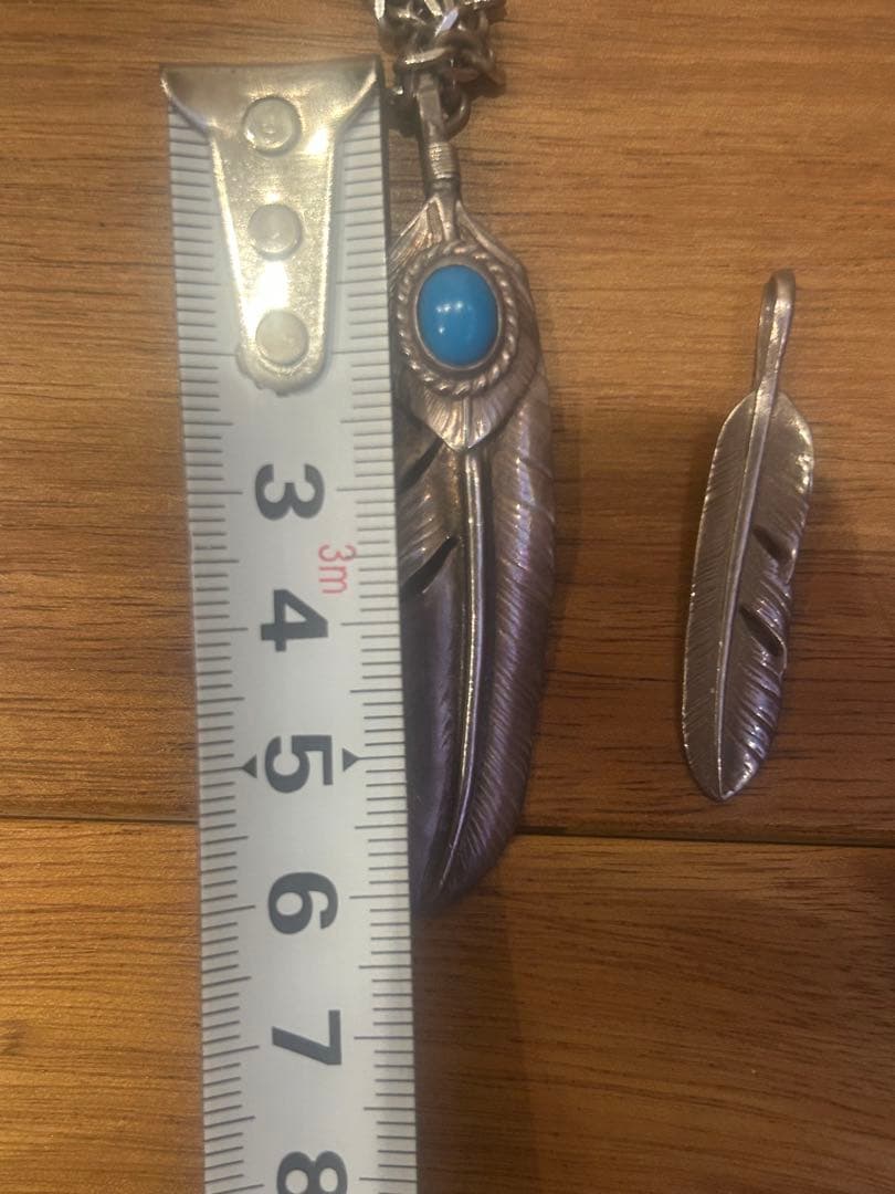 銀縄ターコイズ&小フェザー　フェザーネックレス　 上銀　ノーブランド