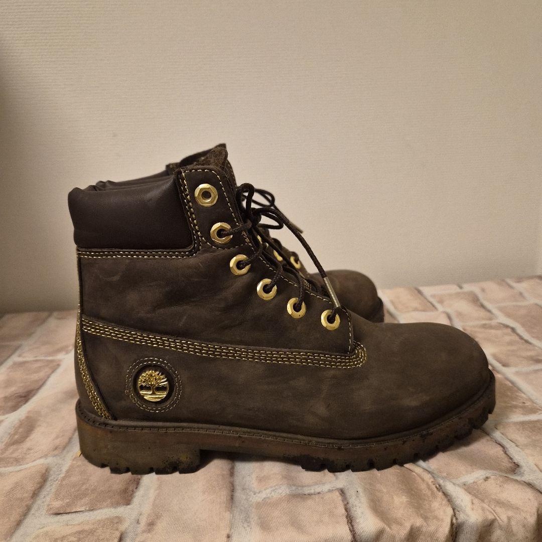 【みい】Timberland ブラウンブーツ　ゴールドロゴ　レア