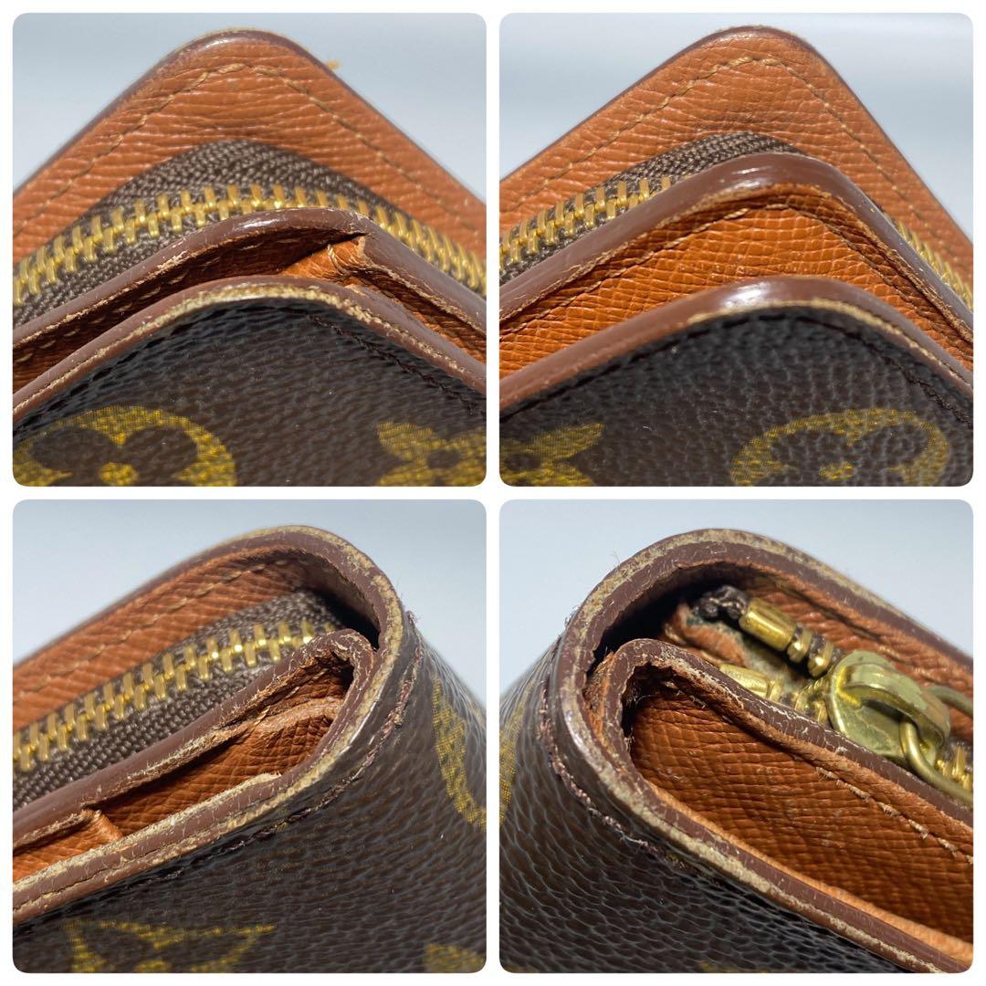 良品　ルイヴィトン 二つ折り財布　ブラウン　モノグラム　コンパクトジップ