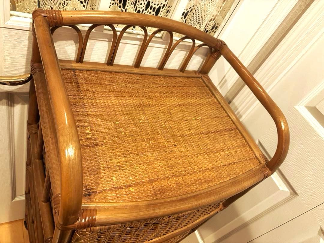 ラタン　籐　4段　収納　棚　引き出し　キャスター付き　アンティーク　レトロ