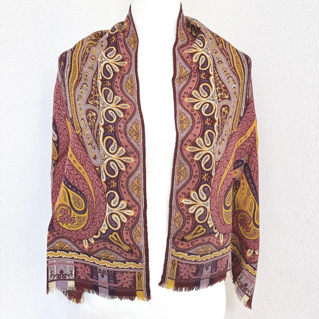 ETRO エトロ ペイズリー柄 大判ストール スカーフ ウール混　マルチカラー