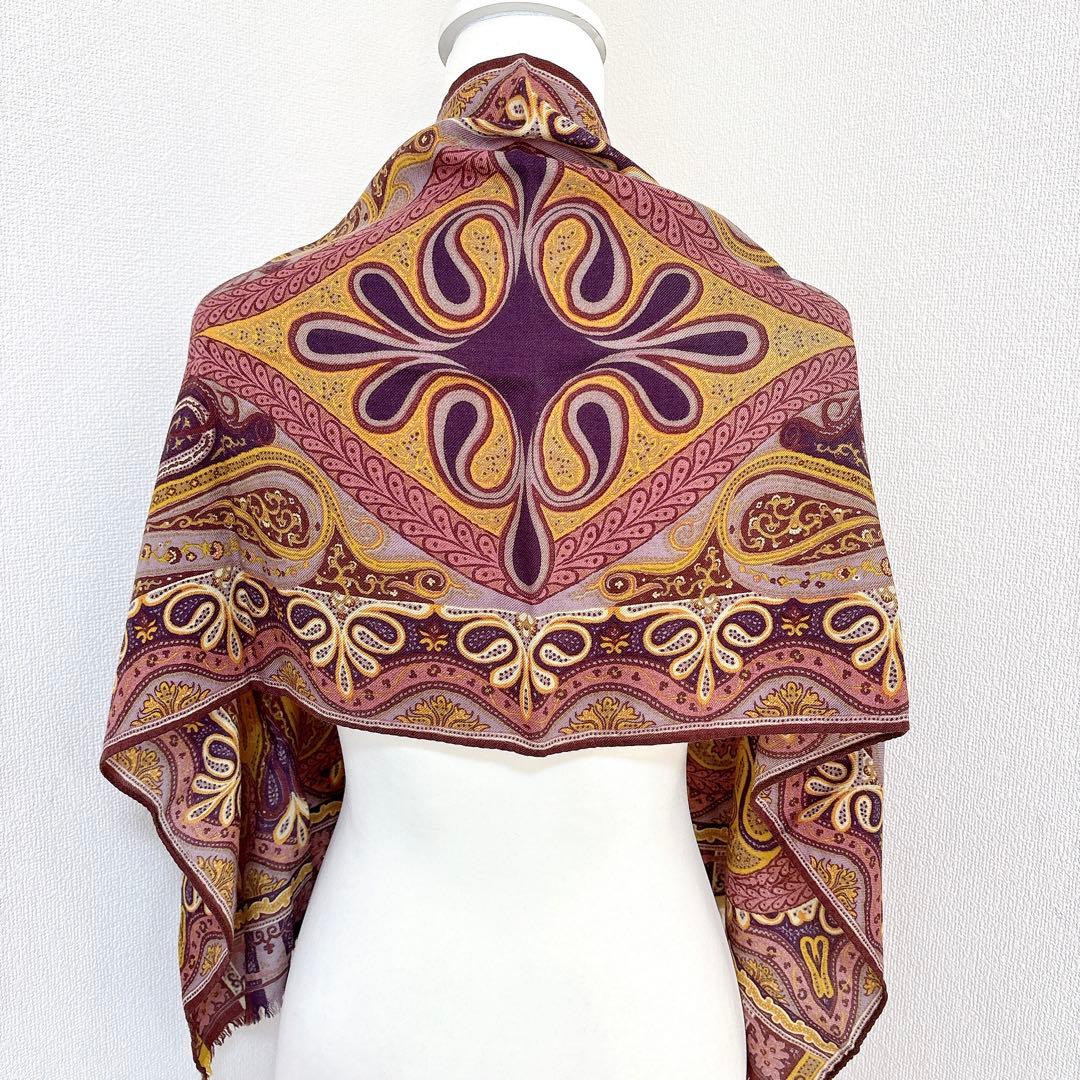 ETRO エトロ ペイズリー柄 大判ストール スカーフ ウール混　マルチカラー