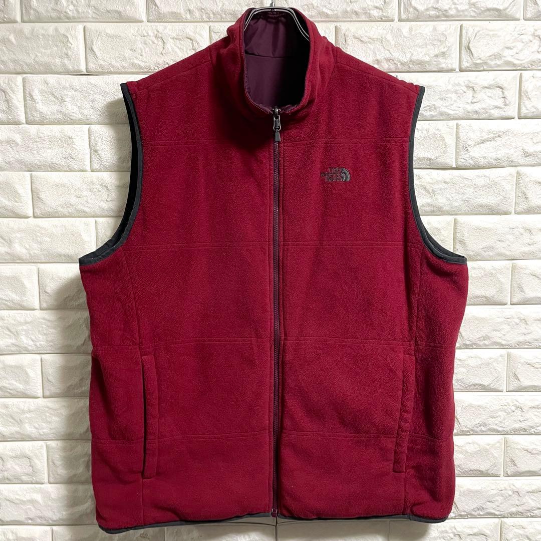 ザノースフェイス　ナイロンフリースベスト　リバーシブル　刺繍ロゴ　メンズXL相当