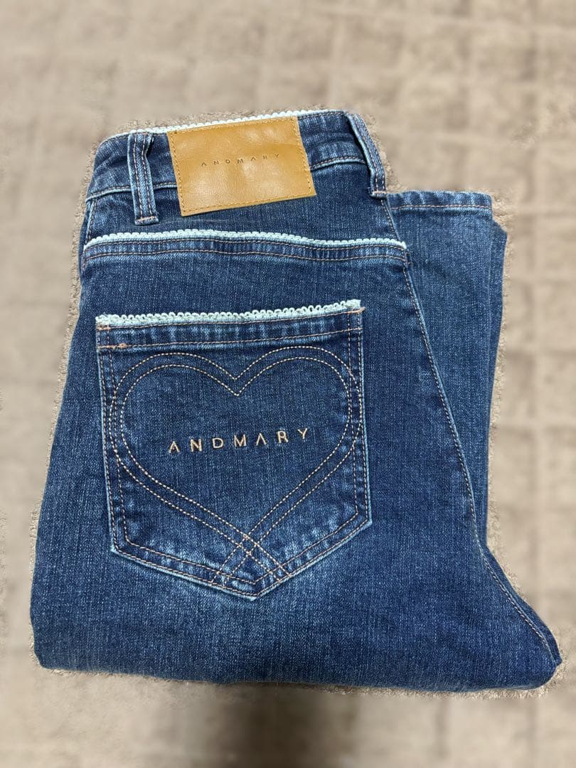 みみひめこ Heart stitch denim navy blue M